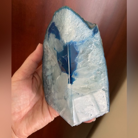 Agate Genuine Stone Blue Geode Wedge or Bookend - Picture 3 of 10